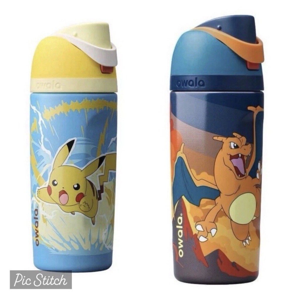 Owala X Pokemon Charizard & Pikachu 16 oz Stainless Steel Water Bottle - 2 Cups!